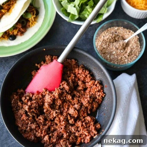 Ultimate Taco Meat Recipe: Juicy, Flavor-Packed Ground Beef 6 The BEST taco meat ever! It's saucy and full of flavor made with an easy homemade taco seasoning. A recipe the whole family will enjoy for Taco Tuesdays!