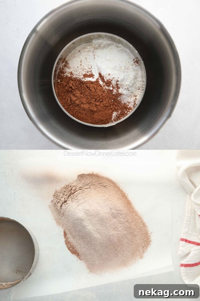 Before and after sifting dry ingredients.