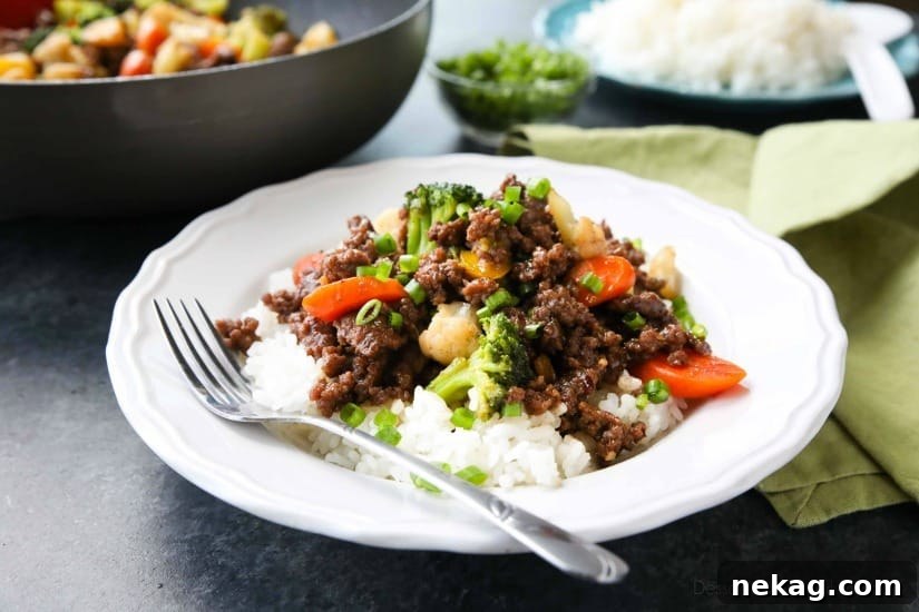 Korean Beef and Vegetables Recipe (Video Included) 3 This cheap and easy Korean Beef recipe is made with ground beef instead of flank steak. It's simmered in a simple, yet flavorful sauce with added vegetables for a well-rounded meal. Serve with rice, and you've got a delicious dinner ready in 20 minutes or less!