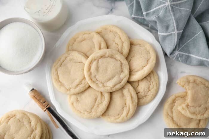 Classic Sugar Cookie Recipe: Soft, Bake-and-Share Cookies 8 Easy, soft, and chewy sugar cookies on a plate.
