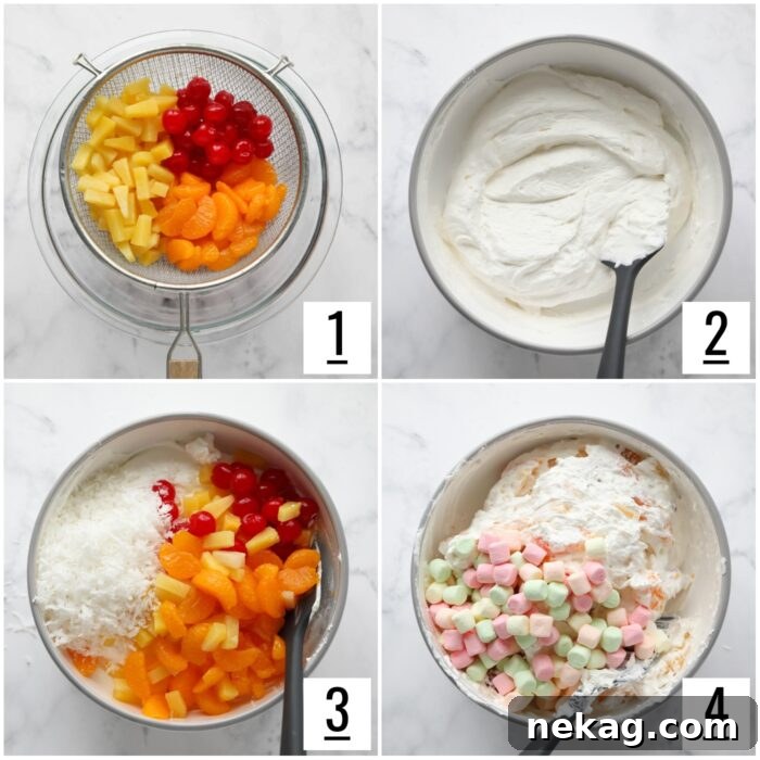 Steps to make ambrosia salad.