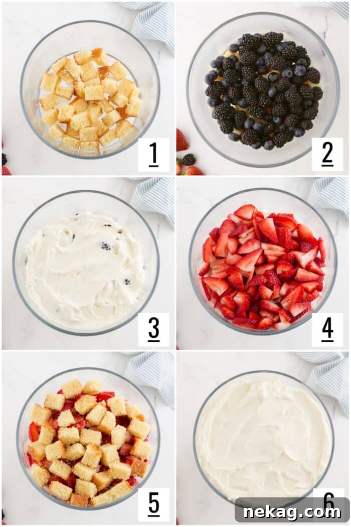 Red, White & Blue Berry Trifle Recipe with How-To Video 6 Steps to assemble a red white and blue trifle.