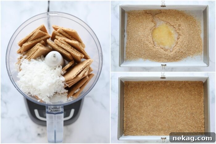 Steps to make a coconut graham cracker crust.