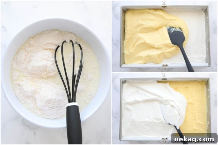Steps to make instant coconut pudding, and layering it onto the dessert with whipped topping.