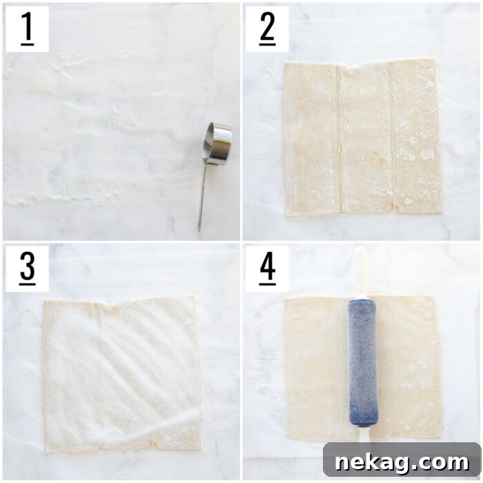 Two-Ingredient Palmiers: Crispy Puff Pastry Cookies 6 Coating puff pastry dough with sugar on both sides and rolling it into a large square.
