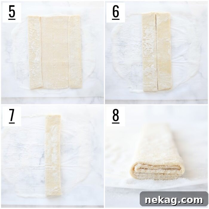 Two-Ingredient Palmiers: Crispy Puff Pastry Cookies 7 Folding the sugared puff pastry dough.
