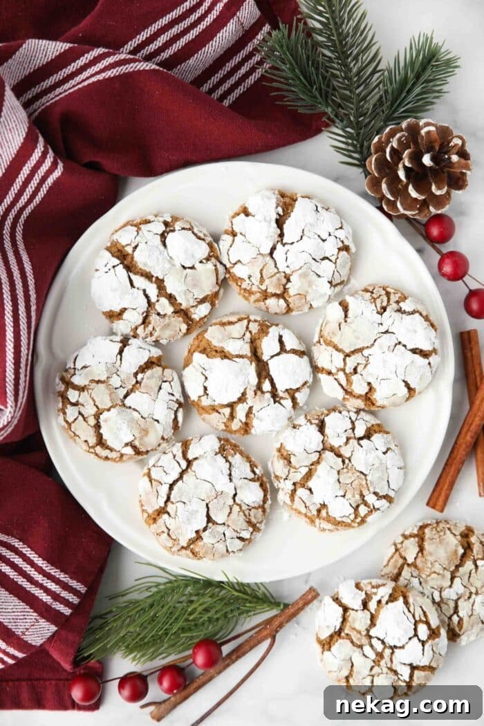 Plate of gingerbread crinkle cookies.