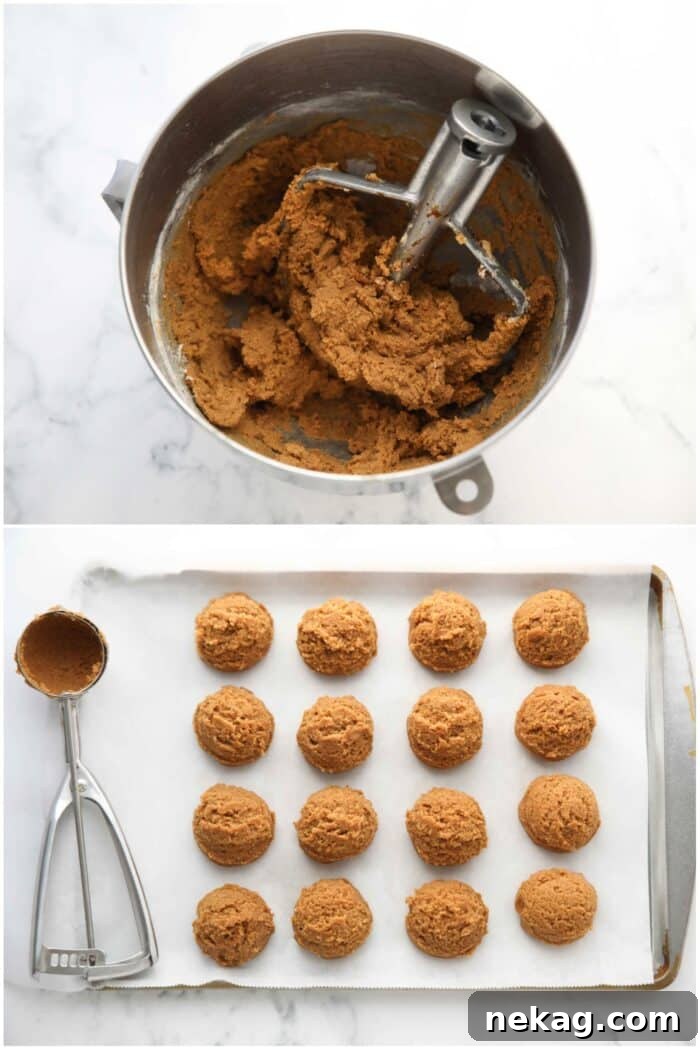 Scooping and freezing gingerbread cookie dough.