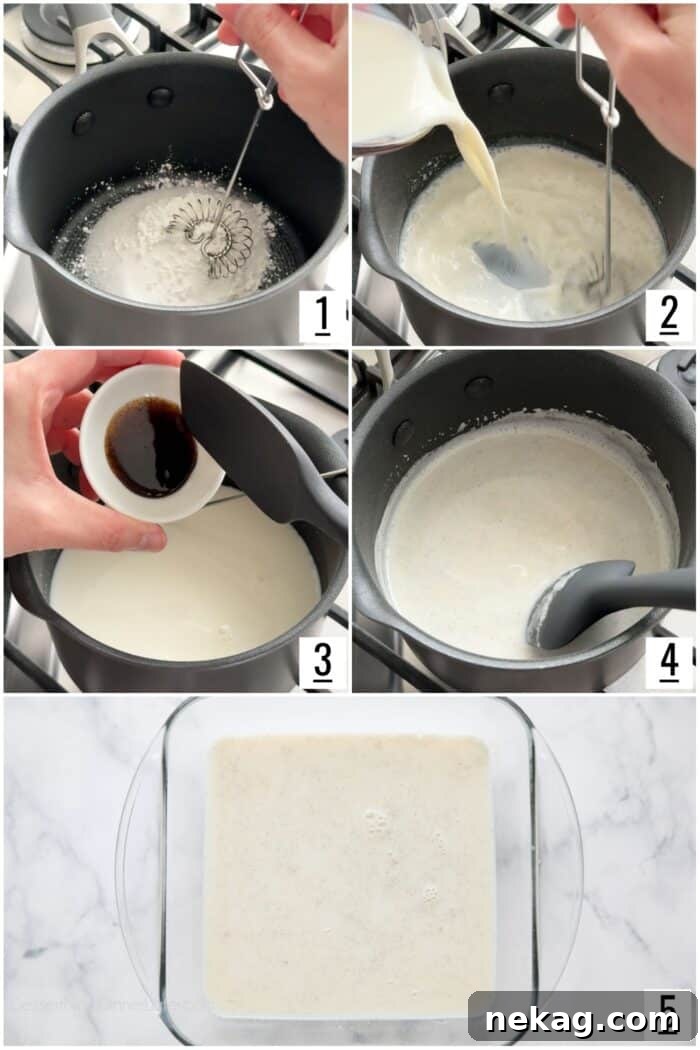 Steps to make vanilla pudding from scratch.