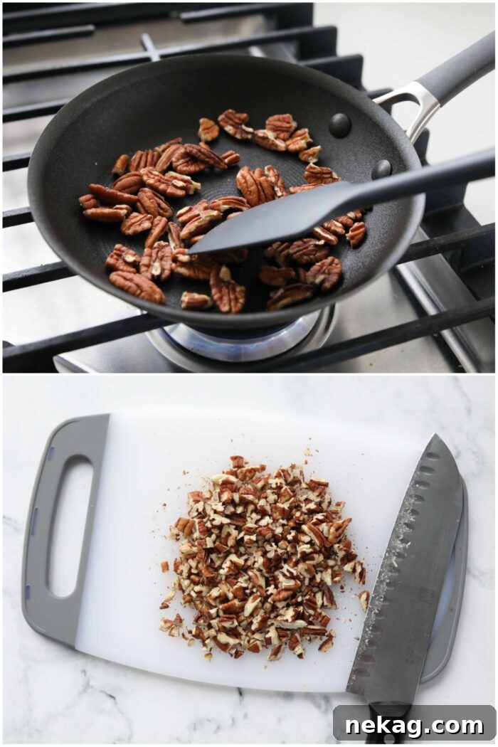 Southern-Style Hummingbird Cupcakes with Cream Cheese Frosting 6 Toasting pecans in a skillet.