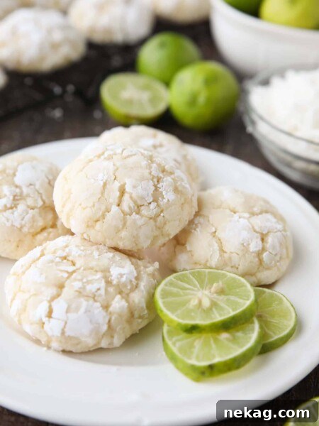 Coconut Key Lime Crinkle Cookies are a bite-sized tropical treat.
