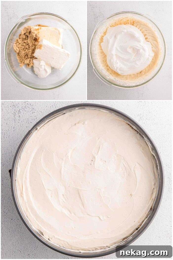 Steps to make no bake cheesecake filling.