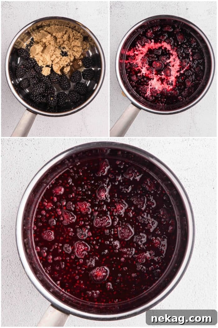 Steps to make blackberry topping.