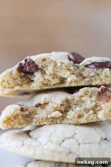 Brown Butter Cream Cheese Chocolate Chip Cookies interior.