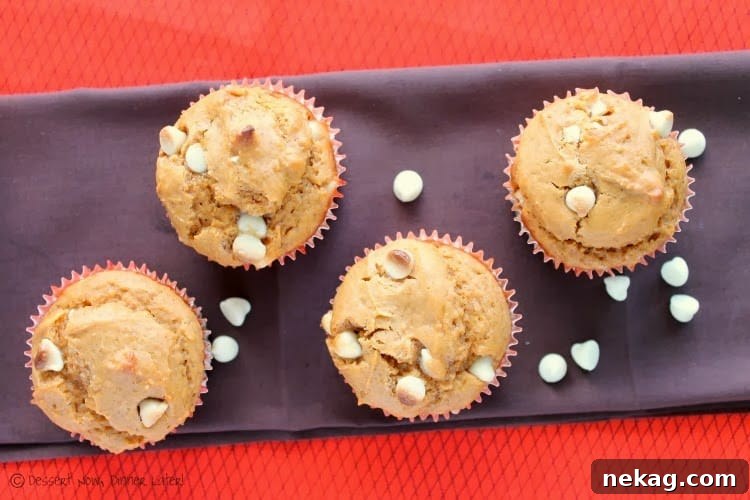 Butterscotch White Chocolate Chip Pumpkin Muffins Recipe 3 Close up of muffins
