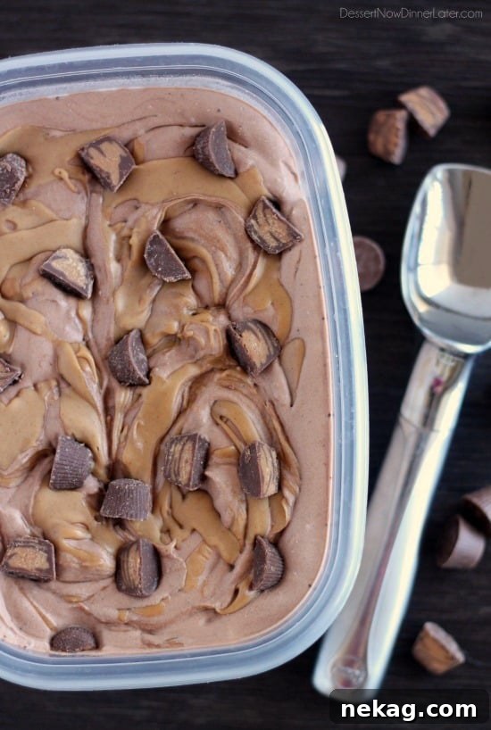  NO CHURN Chocolate Peanut Butter Cup Ice Cream from DessertNowDinnerLater.com