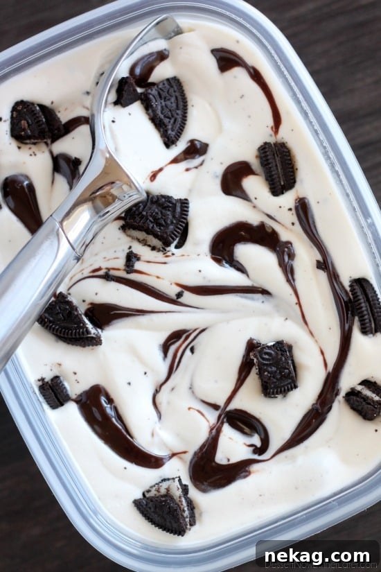 No-Churn Oreo Fudge Ice Cream Recipe 3 NO CHURN Oreo Fudge Ice Cream from DessertNowDinnerLater.com