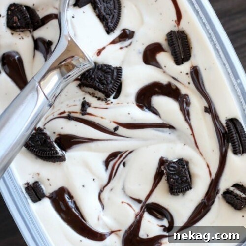 No-Churn Oreo Fudge Ice Cream Recipe 5 NO CHURN Oreo Fudge Ice Cream from DessertNowDinnerLater.com