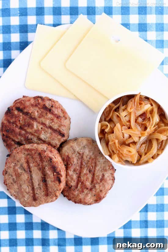 Swiss Onion Turkey Burgers with Melting Cheese and Caramelized Onions 5 Swiss and Onion Turkey Burgers