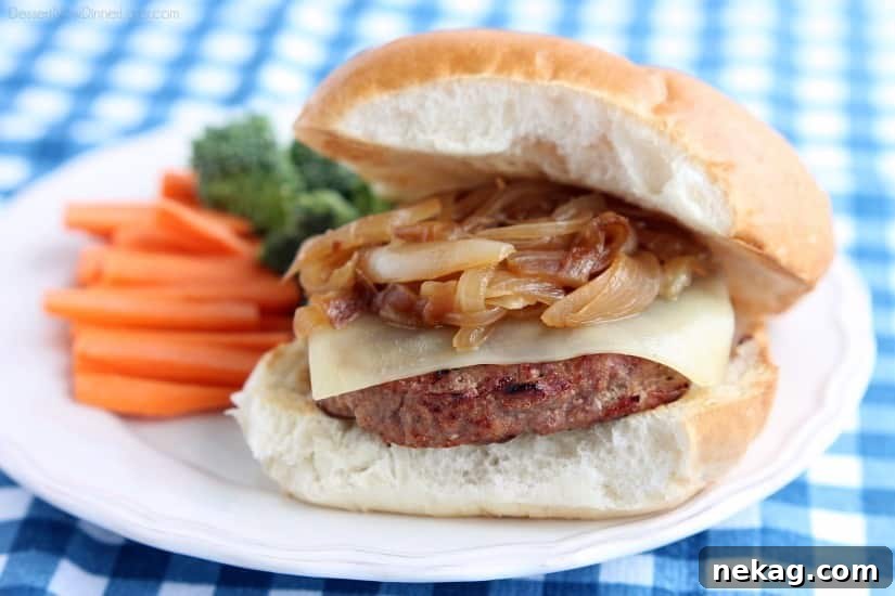 Swiss Onion Turkey Burgers with Melting Cheese and Caramelized Onions 6 Swiss and Onion Turkey Burgers