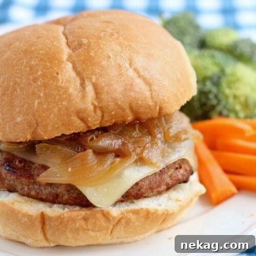 Swiss Onion Turkey Burgers with Melting Cheese and Caramelized Onions 7 Swiss and Onion Turkey Burgers