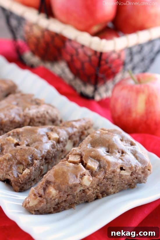 Brown Sugar Apple Scones with Sticky Glaze 3 Brown Sugar Glazed Apple Scones from DessertNowDinnerLater.com