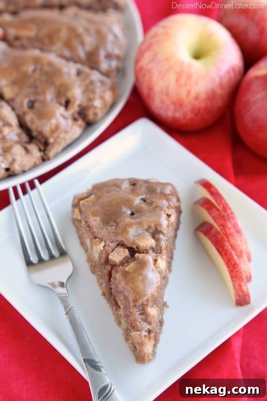 Brown Sugar Apple Scones with Sticky Glaze 4 Brown Sugar Glazed Apple Scones from DessertNowDinnerLater.com