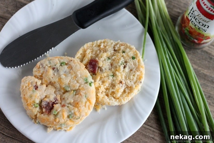 Savory Bacon and Cheddar Biscuits Recipe 4 Bacon Cheddar Biscuits from DessertNowDinnerLater.com