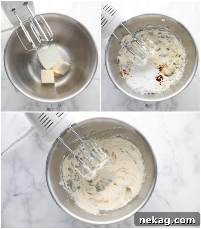 Steps to make cream cheese frosting.