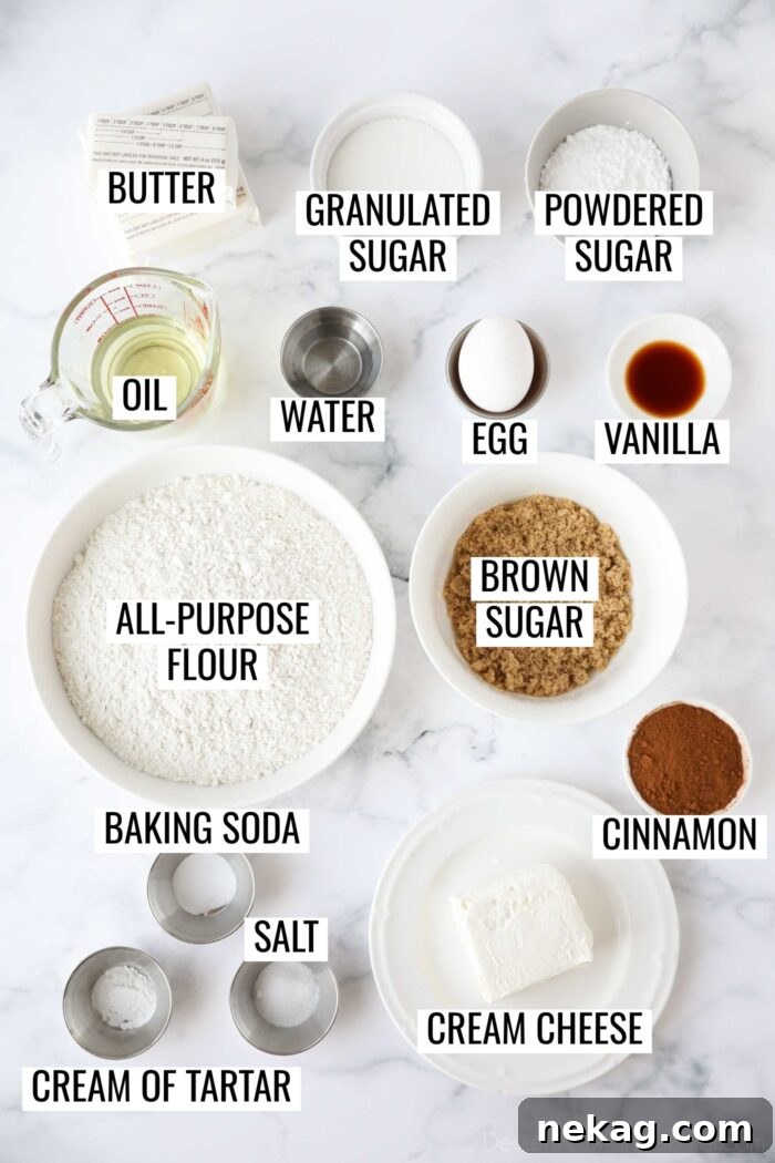 Labeled ingredients to make Cinnamon Roll Sugar Cookies.