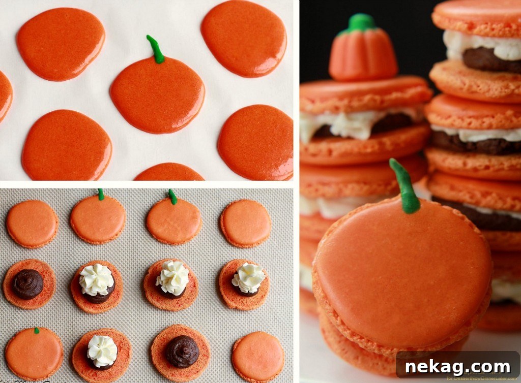Pumpkin Buttercream Macarons with Pumpkin-Spice Dark Chocolate Ganache 5 Pumpkin Spice Macarons filled with Pumpkin Spice Dark Chocolate Ganache and Pumpkin Buttercream
