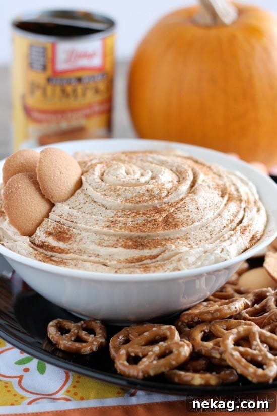 Pumpkin Cheesecake Dip is super simple to make and is great with apples, vanilla wafers, pretzels and more! From DessertNowDinnerLater.com