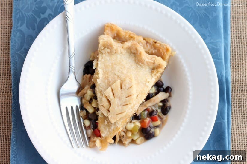 Use that leftover Thanksgiving turkey in this Southwestern Turkey Pot Pie with corn, black beans, peppers, and a gravy with a kick! From DessertNowDinnerLater.com