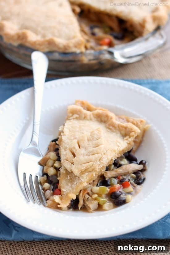 Use that leftover Thanksgiving turkey in this Southwestern Turkey Pot Pie with corn, black beans, peppers, and a gravy with a kick! From DessertNowDinnerLater.com