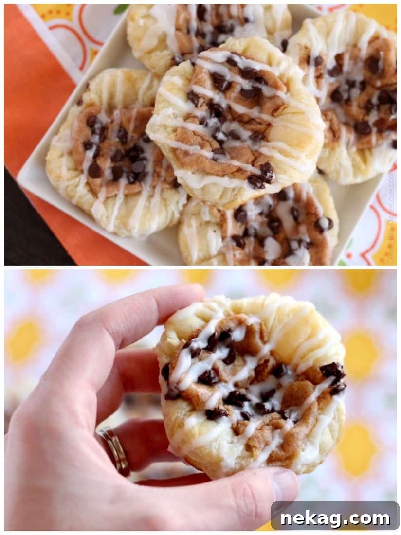 Pumpkin Chocolate Chip Pastries Recipe for Fall Baking Delight 6 Pumpkin Chocolate Chip Pastries are made with frozen puff pastry dough, a spiced pumpkin cream cheese, and mini chocolate chips! They are especially delicious warm from the oven with a powdered sugar glaze!