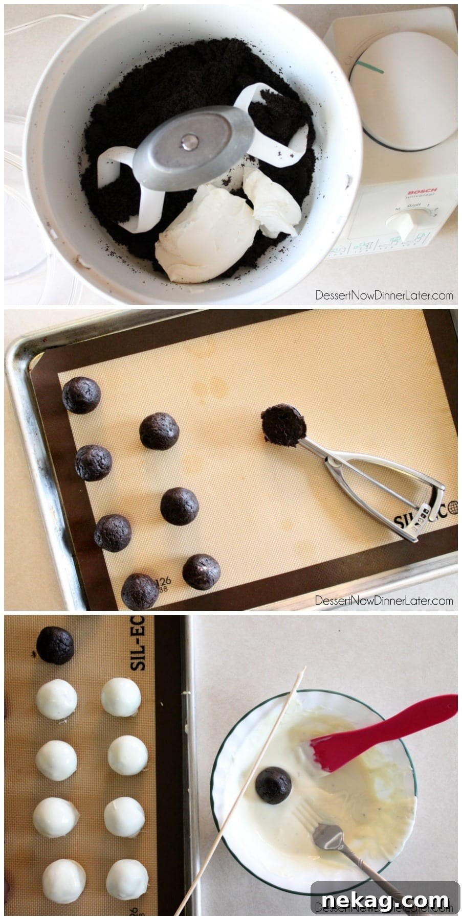 OREO Cookie Balls - only 3 ingredients! Crushed OREOS, cream cheese, and melted chocolate!