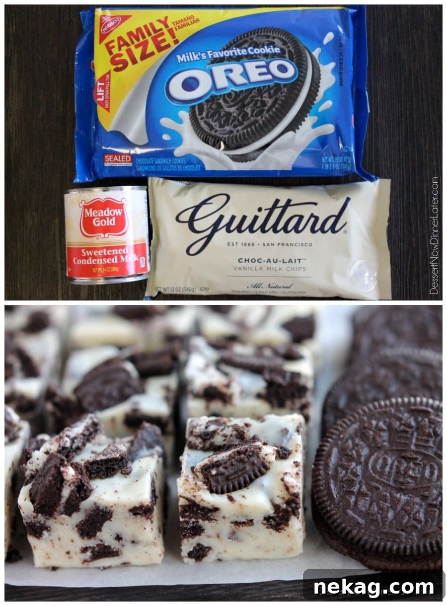 This Oreo Fudge whips up with only 3 ingredients! From DessertNowDinnerLater.com