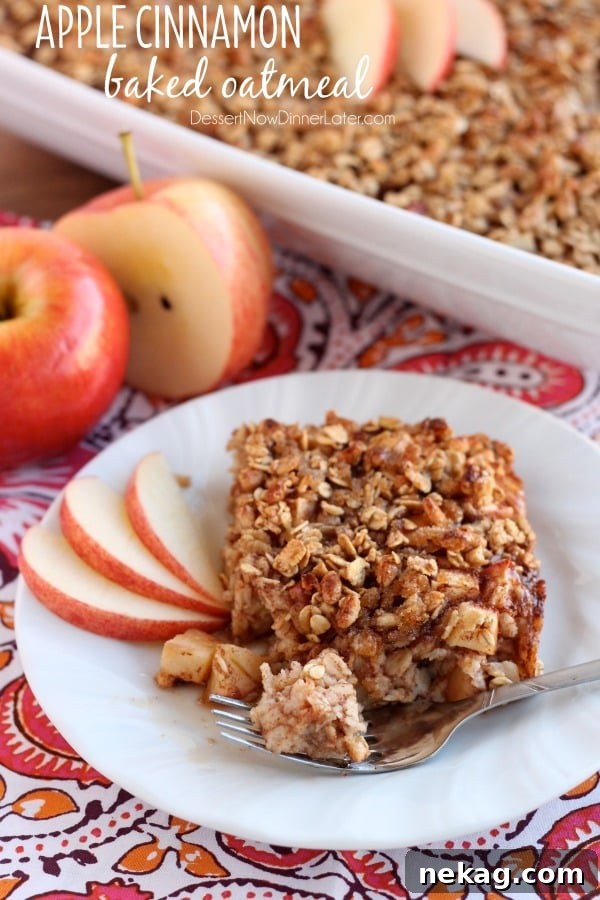 Apple Cinnamon Baked Oatmeal - old fashioned oats, agave, and apples are just a few of the delicious ingredients used in this lighter baked oatmeal.