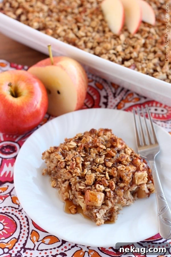 Apple Cinnamon Baked Oatmeal - old fashioned oats, agave, and apples are just a few of the delicious ingredients used in this lighter baked oatmeal.