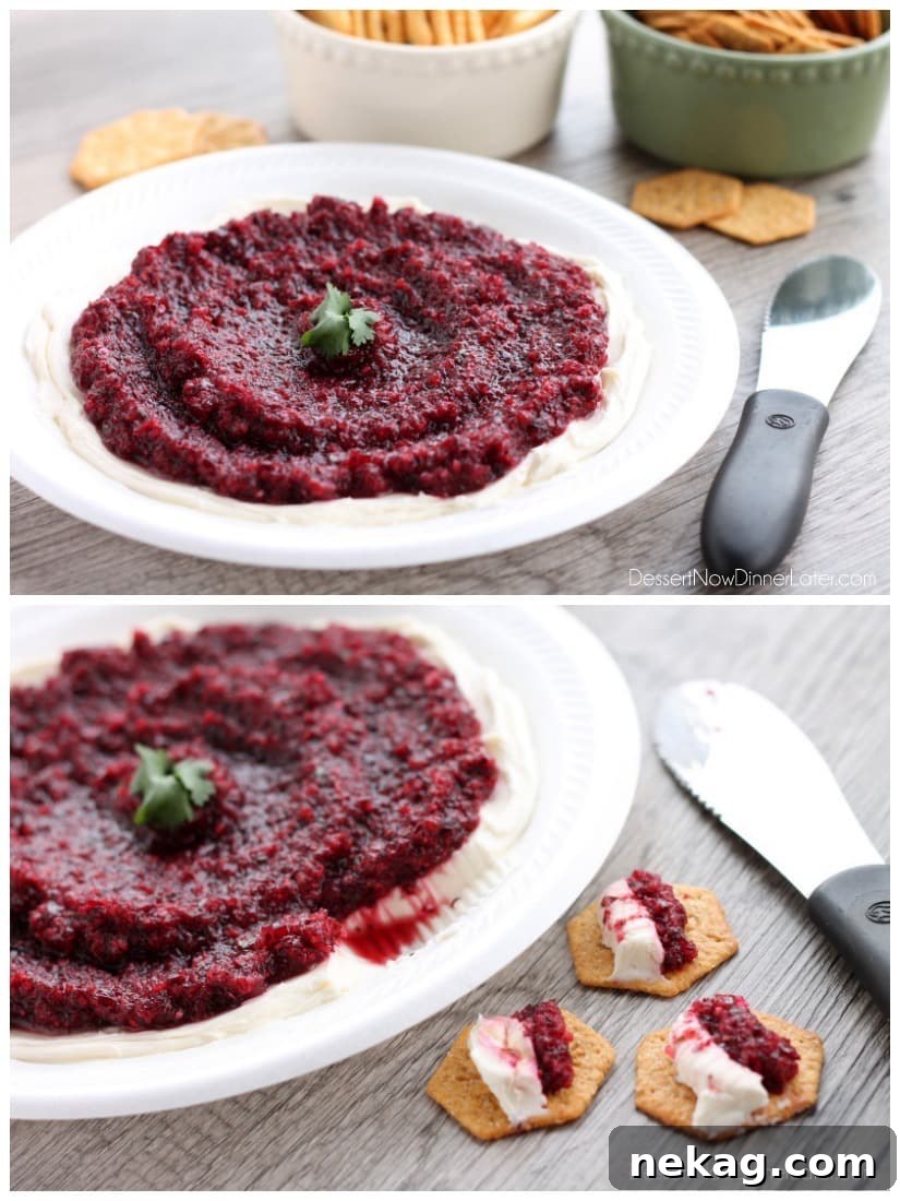 This fresh Cranberry Salsa is pureed and served over cream cheese for a spicy-sweet appetizer.