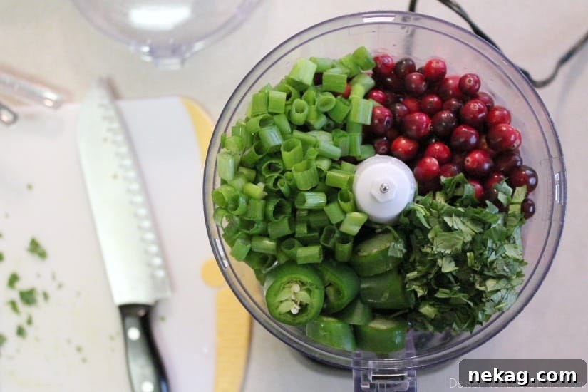 This fresh Cranberry Salsa is pureed and served over cream cheese for a spicy-sweet appetizer.