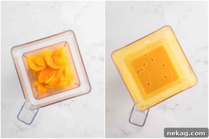 Steps to puree canned peaches.