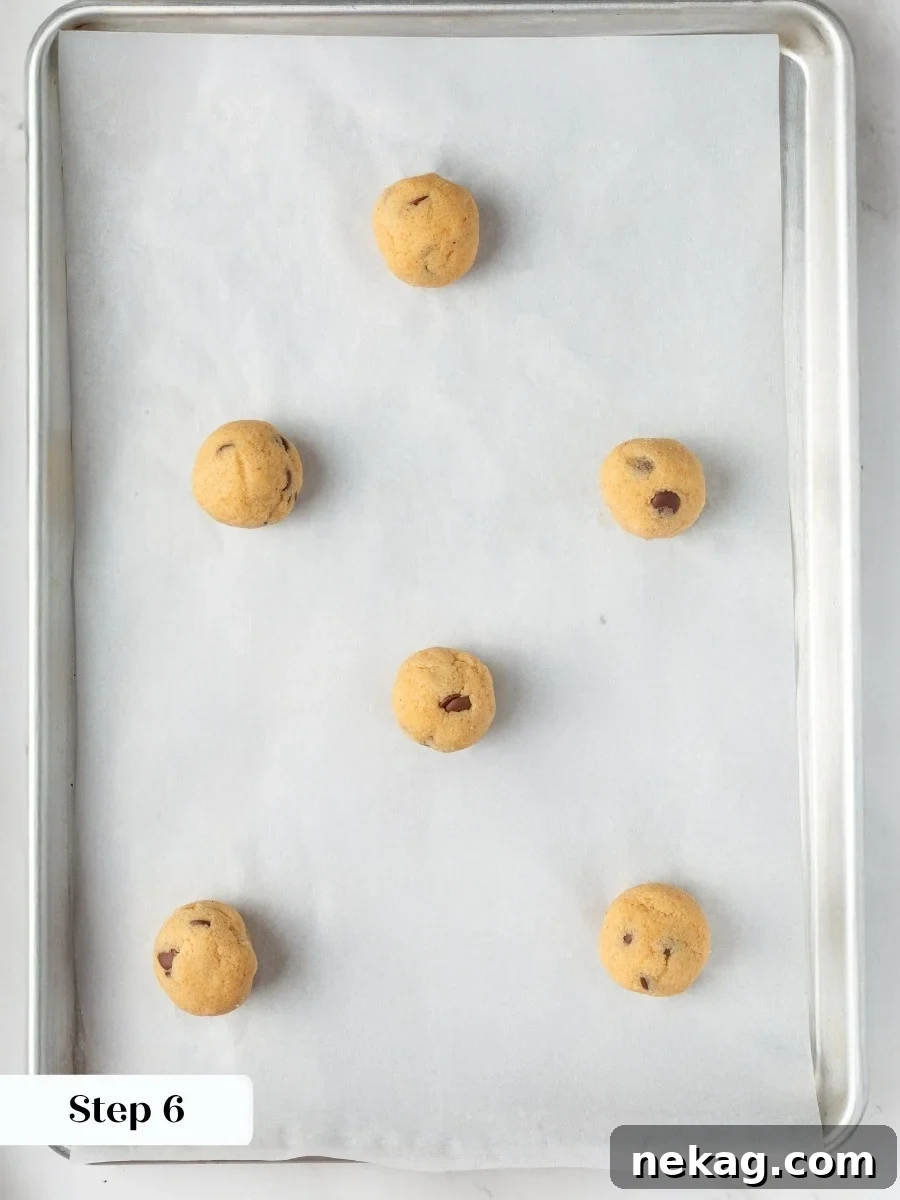 Spacing leaves room for the almond flour chocolate chip cookies to spread slightly while staying thick.
