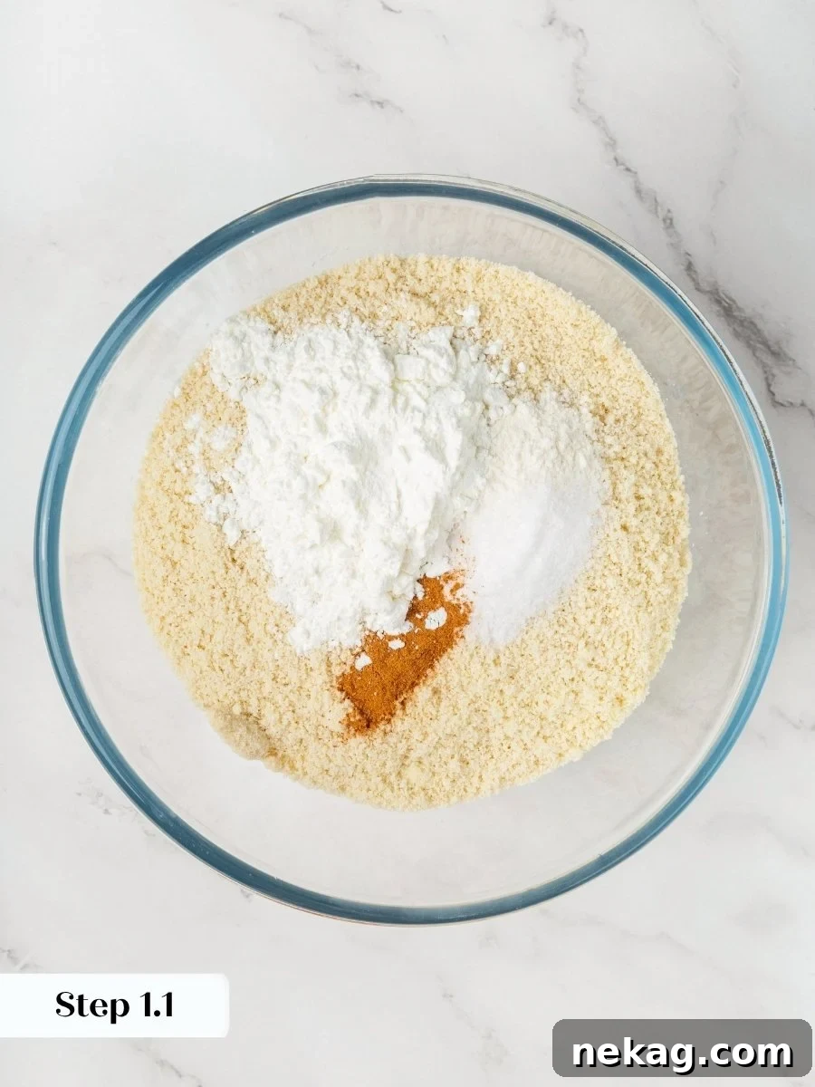 Whisking these dry ingredients first keeps the almond flour chocolate chip cookies evenly seasoned and leavened.