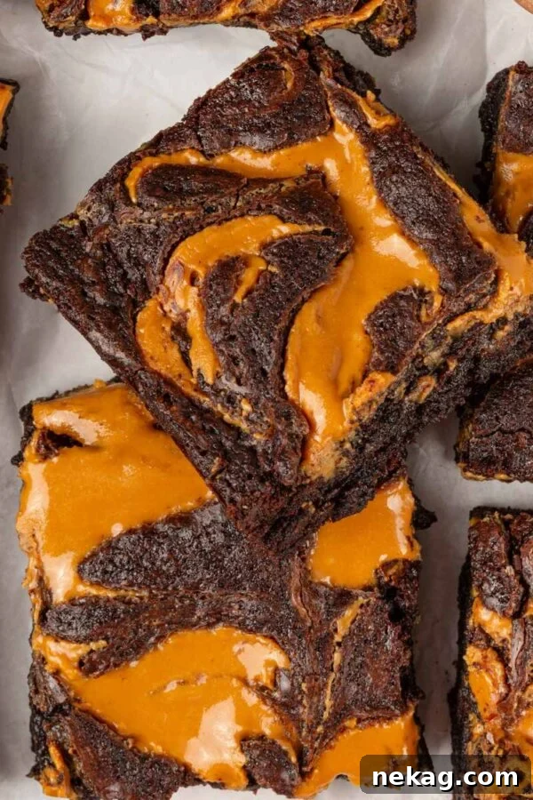 A second featured option stacks the peanut butter brownies to show both swirl and soft interior.