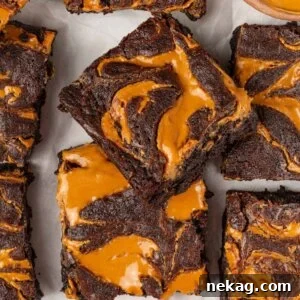 A second featured option stacks the peanut butter brownies to show both swirl and soft interior.