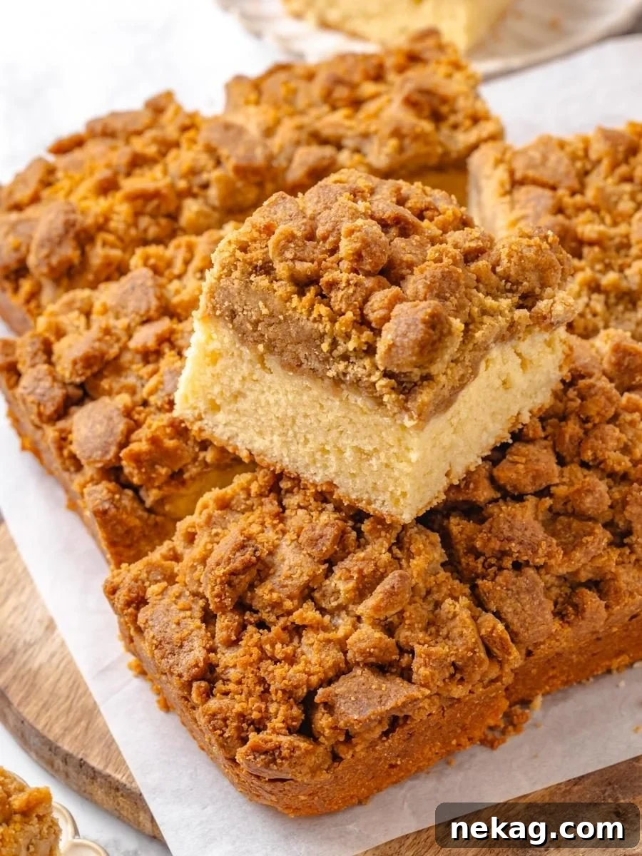 This is the ratio crumb cake is built around, topping and cake in near-equal measure.
