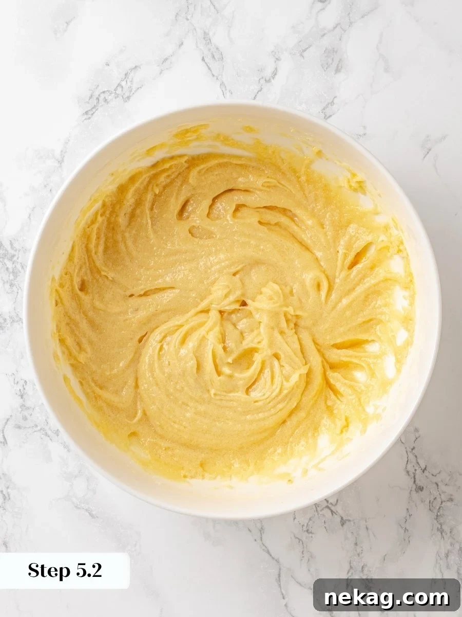 A streak-free base here means the finished crumb cake bakes with an even, tender interior.