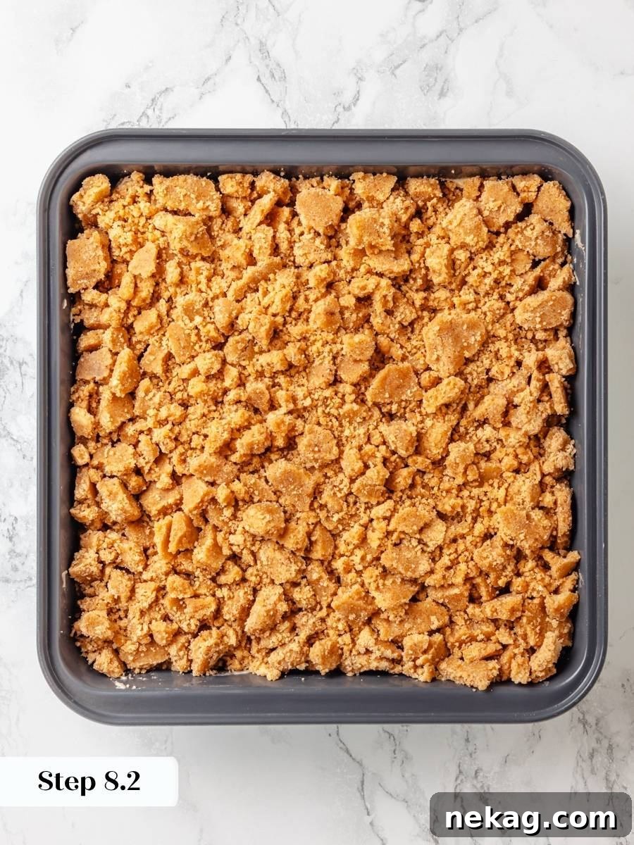 This is the near-equal topping layer that gives crumb cake its name and its signature ratio.