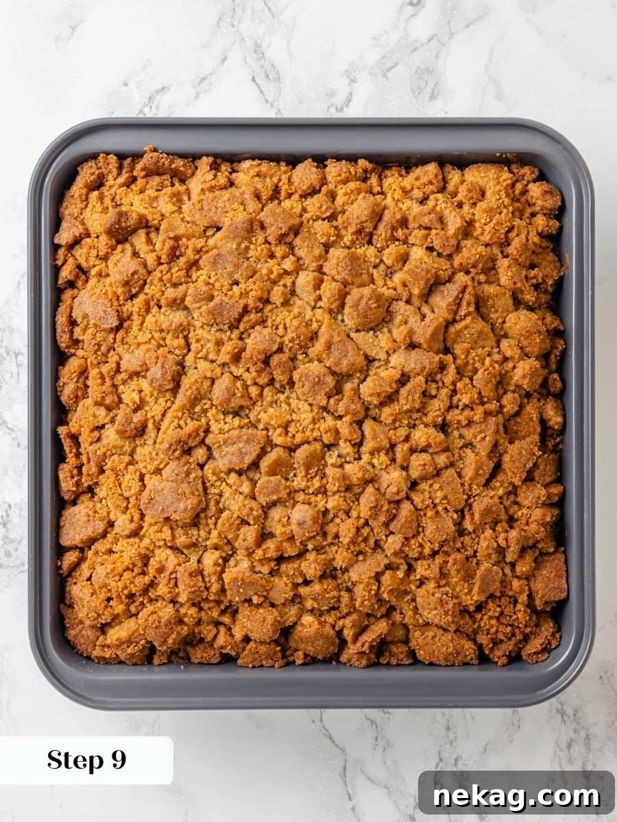 Individual chunks still read as separate pieces, which is how a crumb cake topping should bake.